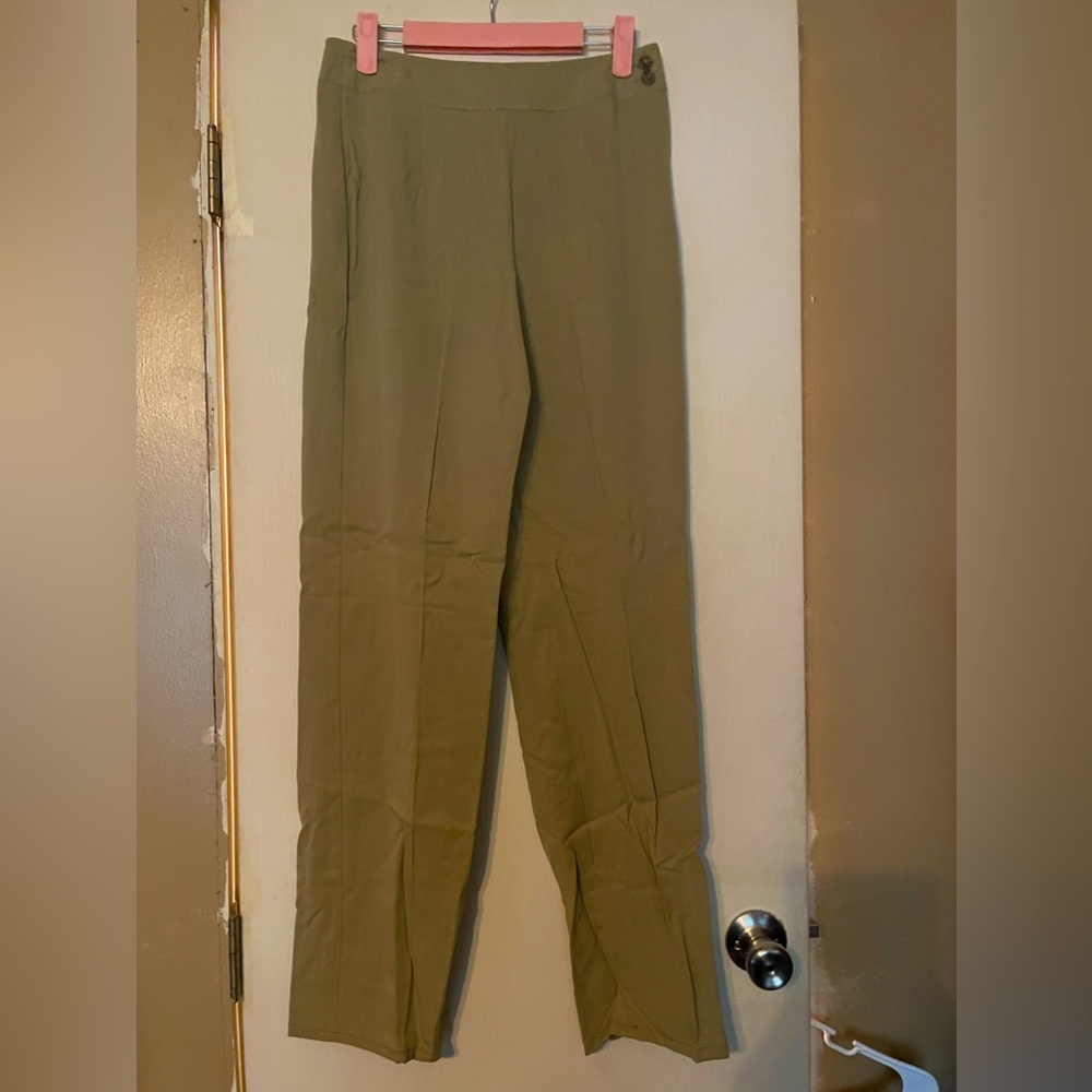 Brown side buttoned flat front Pants